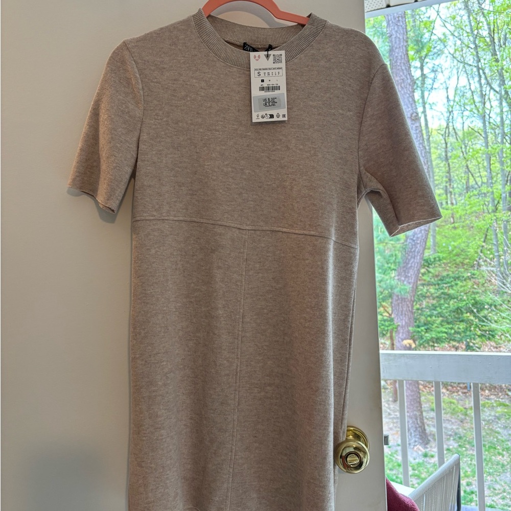 Zara Gray/Beige Short Sleeve Dress